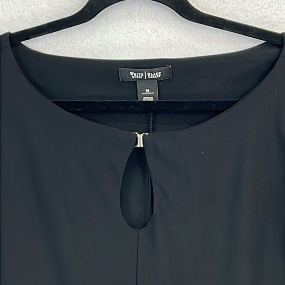 WHBM Women’s Top Sz M Black 3/4 Sleeves Scoop w/Keyhole Polyester/Spandex EUC - Picture 4 of 9